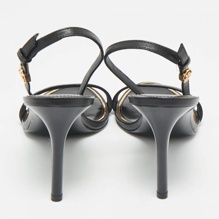 مملوكة مسبقًا Tory Burch Black Leather Slingback Sandals Size 39.5