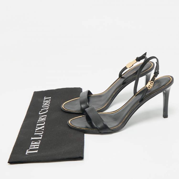 مملوكة مسبقًا Tory Burch Black Leather Slingback Sandals Size 39.5