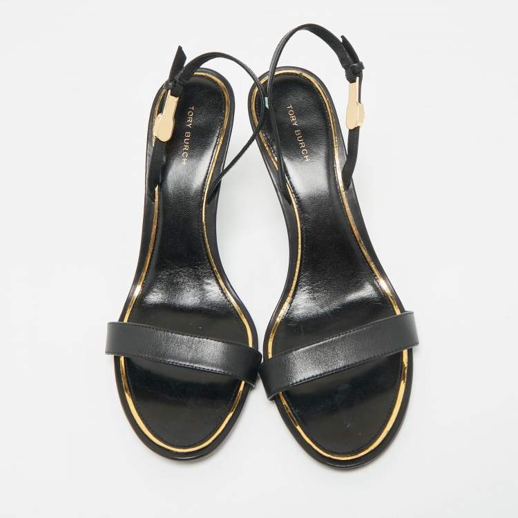 مملوكة مسبقًا Tory Burch Black Leather Slingback Sandals Size 39.5