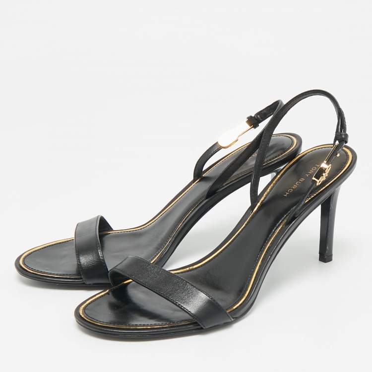 مملوكة مسبقًا Tory Burch Black Leather Slingback Sandals Size 39.5