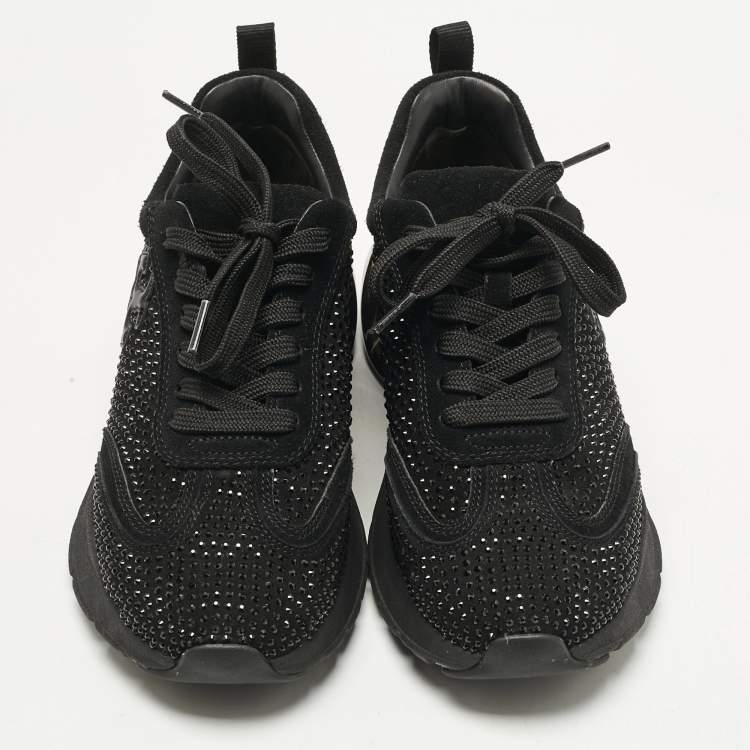Pre Owned Tory Burch Black Suede Crystal Embellished Sneakers Size 38.5