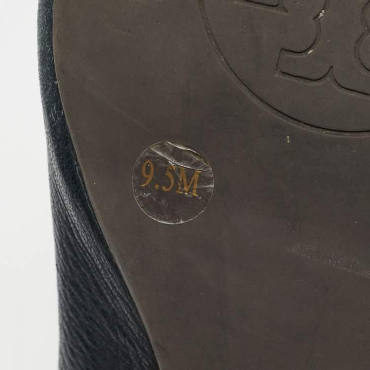 Pre Owned Tory Burch Navy Blue Leather Lowell Wedge Pumps Size 39.5
