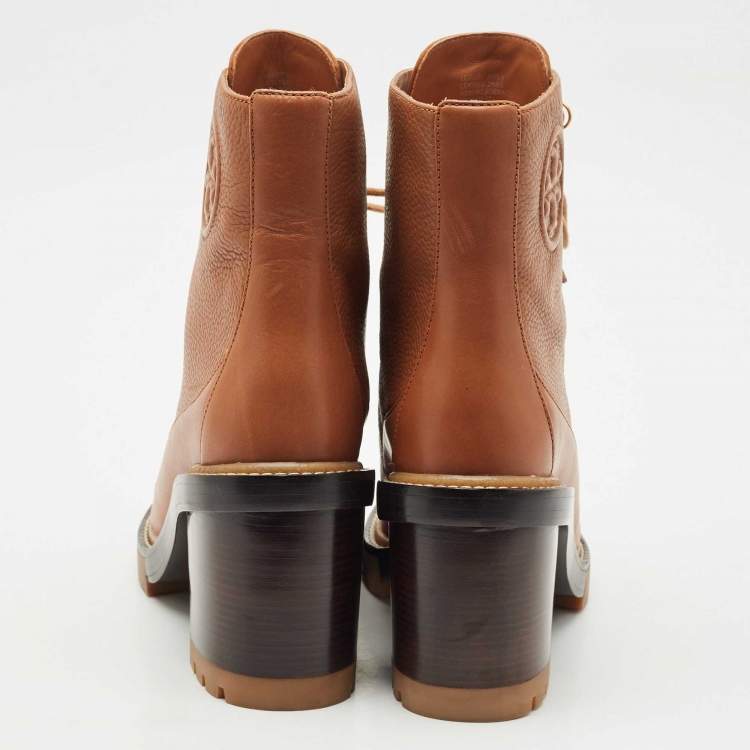 Pre Owned Tory Burch Brown Leather and Nubuck Leather Miller Ankle Length Boots Size 40