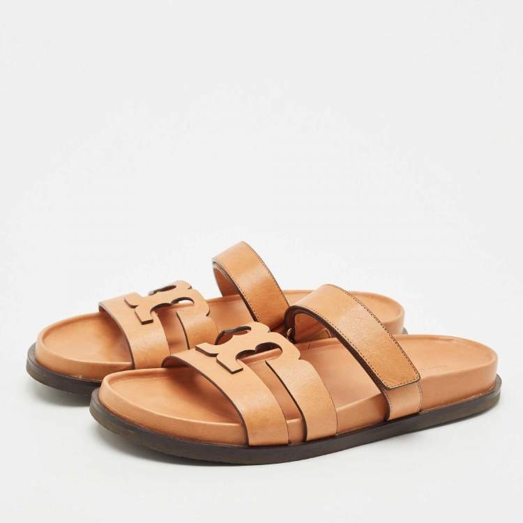 Pre Owned Tory Burch Tan Leather Ines Sport Flat Slides Size 41