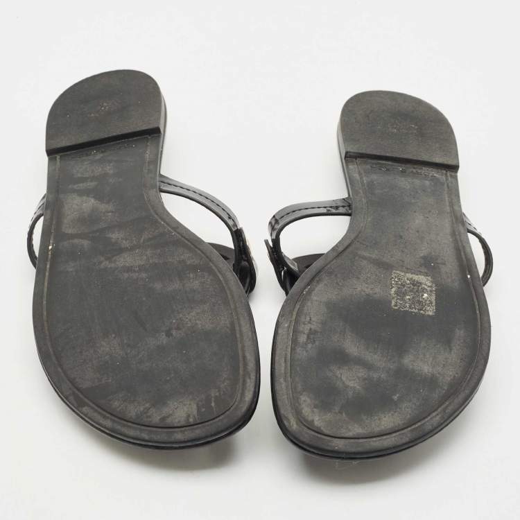 Pre Owned Tory Burch Black Patent Leather Miller Thong Flats Size 39.5