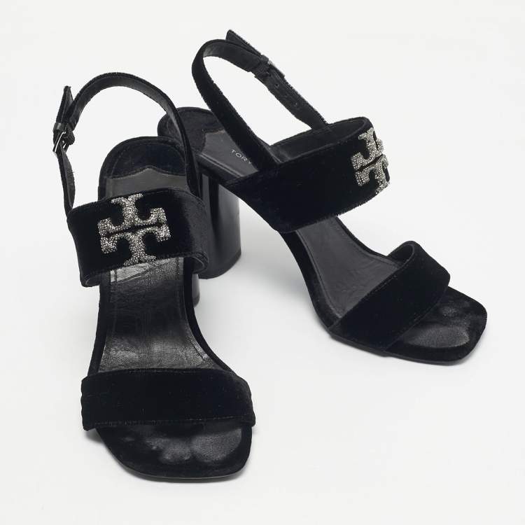 Pre Owned Tory Burch Black Velvet Eleanor Slingback Sandals Size 38