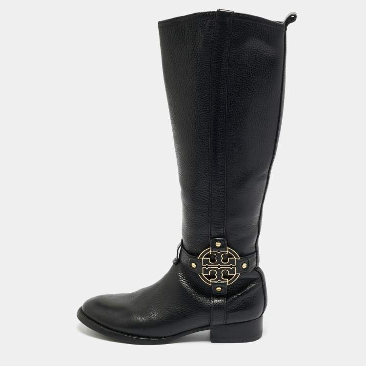 Pre Owned Tory Burch Black Leather Amanda Knee Length Boots Size 36.5