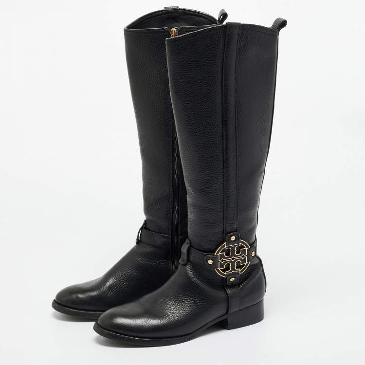Pre Owned Tory Burch Black Leather Amanda Knee Length Boots Size 36.5