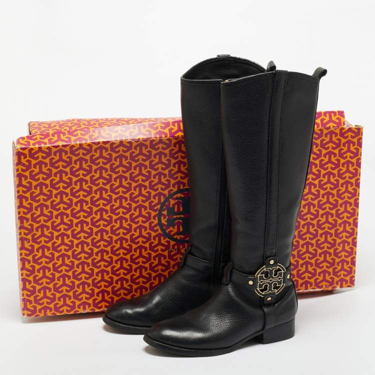 Pre Owned Tory Burch Black Leather Amanda Knee Length Boots Size 36.5