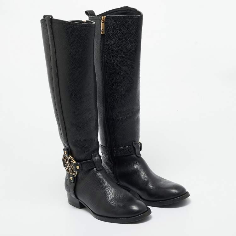 Pre Owned Tory Burch Black Leather Amanda Knee Length Boots Size 36.5