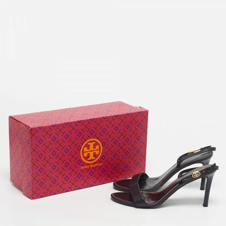 Pre Owned Tory Burch Black Leather Double T Slingback Sandals Size 38.5