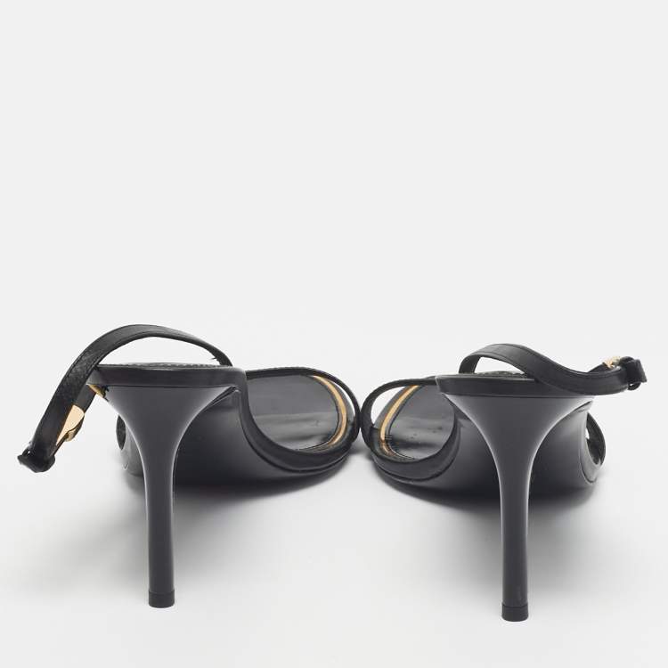 Pre Owned Tory Burch Black Leather Double T Slingback Sandals Size 38.5
