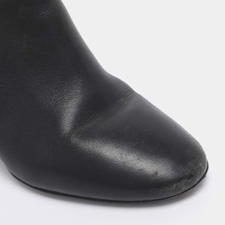 Pre Owned Tory Burch Black Leather Ankle Length Boots Size 35
