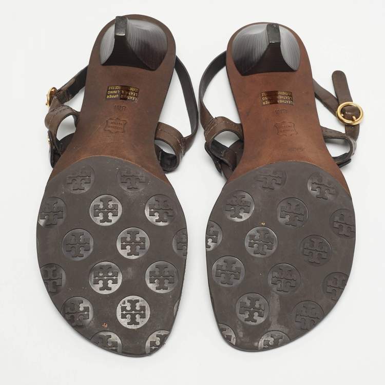 Pre Owned Tory Burch Brown Leather Thong Slingback Sandals Size 38