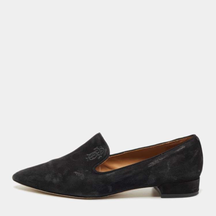 Pre Owned Tory Burch Black Suede Smoking Loafer Size 36
