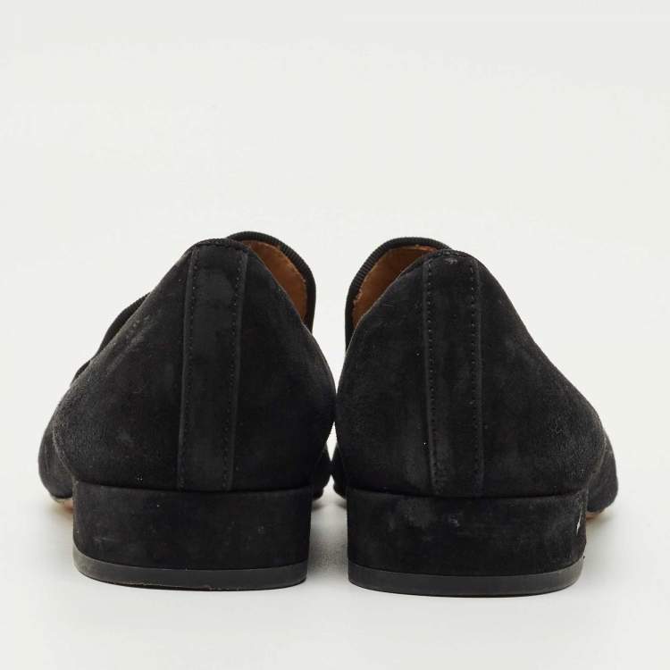 Pre Owned Tory Burch Black Suede Smoking Loafer Size 36