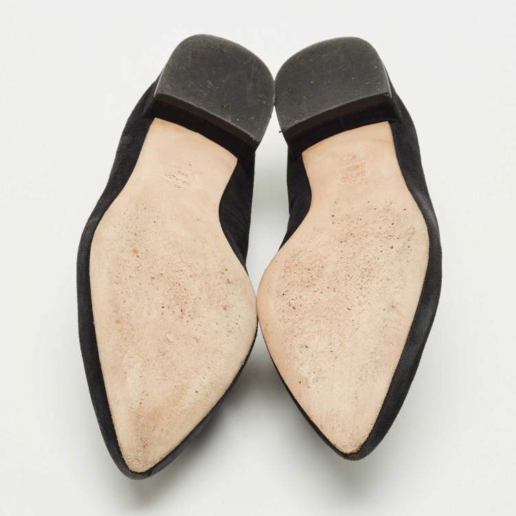 Pre Owned Tory Burch Black Suede Smoking Loafer Size 36