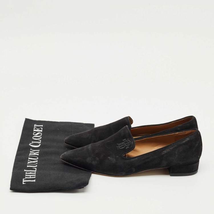 Pre Owned Tory Burch Black Suede Smoking Loafer Size 36