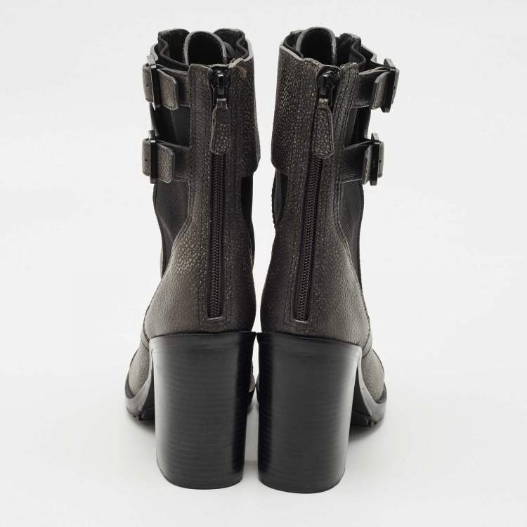 Pre Owned Tory Burch Grey Elastic and Leather Broome Combat Boots Size 37