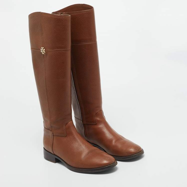 Pre Owned Tory Burch Brown Leather Jolie Riding Knee Length Boots Size 37