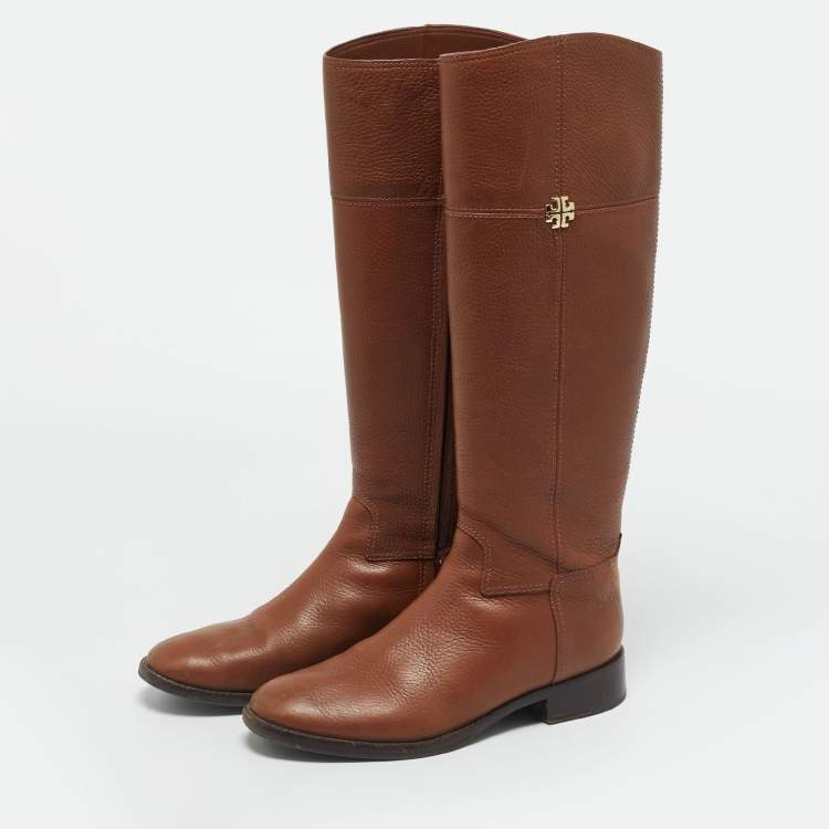 Pre Owned Tory Burch Brown Leather Jolie Riding Knee Length Boots Size 37