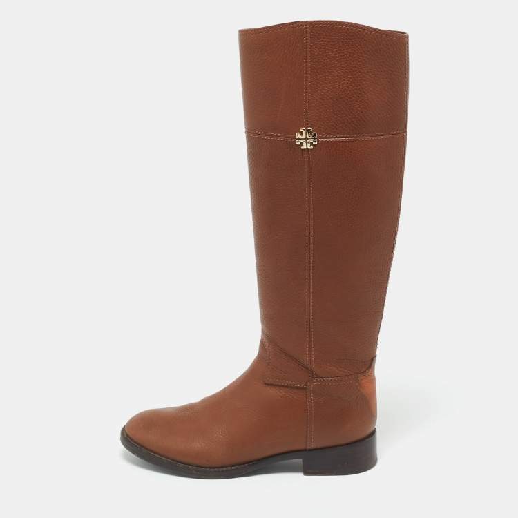 Pre Owned Tory Burch Brown Leather Jolie Riding Knee Length Boots Size 37
