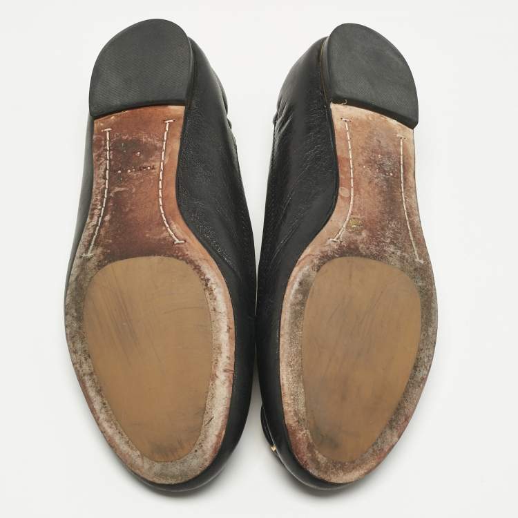 Pre Owned Tory Burch Black Leather Minnie Travel Scrunch Ballet Flats Size 38