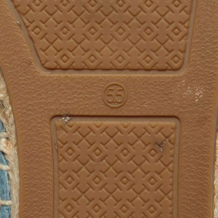 Pre Owned Tory Burch Blue Suede and Leather Logo Cap Toe Espadrille Flats Size 35.5