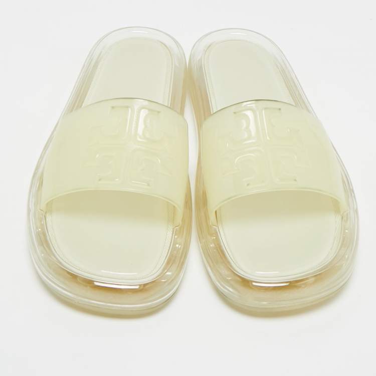 Pre Owned Tory Burch Transparent Rubber Leccio Slide Sandals Size 37
