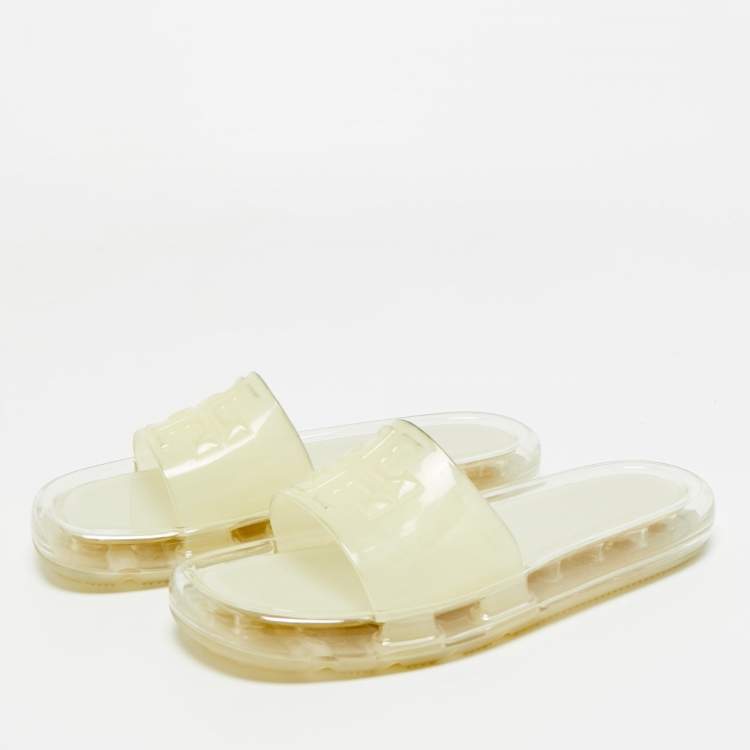Pre Owned Tory Burch Transparent Rubber Leccio Slide Sandals Size 37