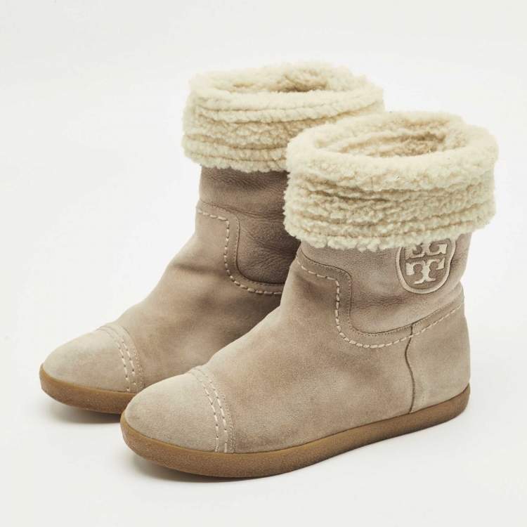 مملوكة مسبقًا Tory Burch Beige Nubuck Leather Snow Boots Size 37