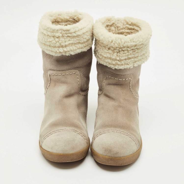 مملوكة مسبقًا Tory Burch Beige Nubuck Leather Snow Boots Size 37