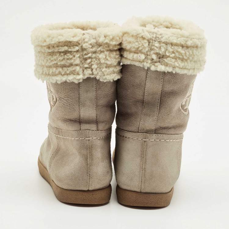 مملوكة مسبقًا Tory Burch Beige Nubuck Leather Snow Boots Size 37