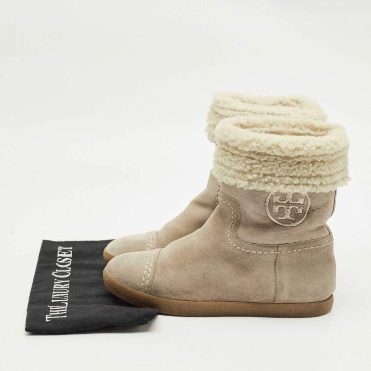 مملوكة مسبقًا Tory Burch Beige Nubuck Leather Snow Boots Size 37