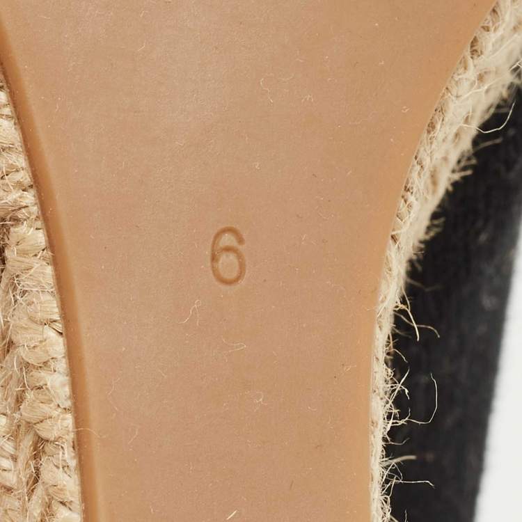 Pre Owned Tory Burch Black Canvas Peep Toe Espadrille Pumps Size 36