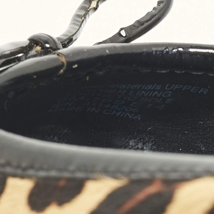 Pre Owned Tory Burch Brown Calf Hair and Patent Leather Skyler Ballet Flats Size 38