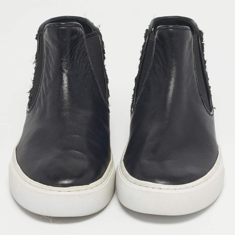 Pre Owned Tory Burch Black Lace and Leather Rosette High Top Nappa Sneakers Size 36