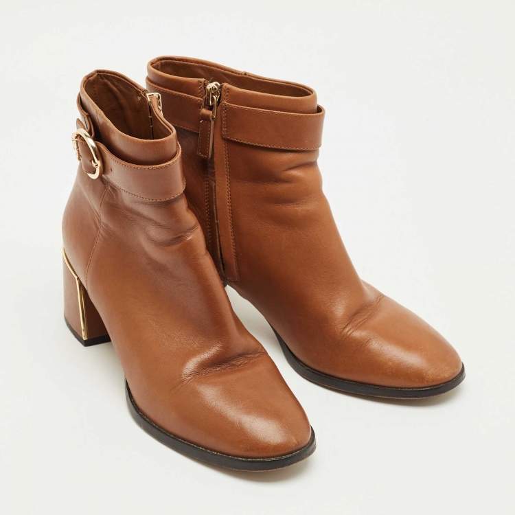 Pre Owned Tory Burch Brown Leather Ankle Length Boots Size 36