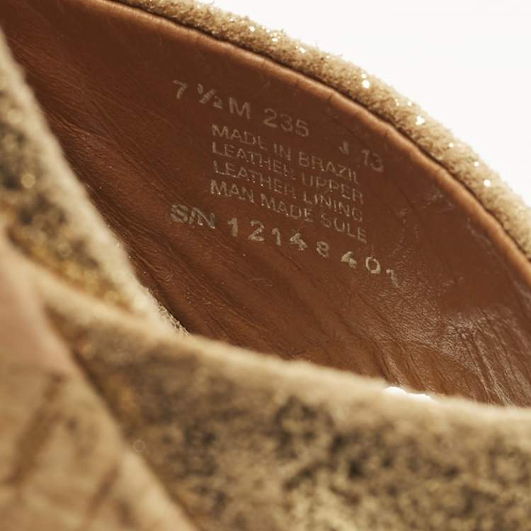 Pre Owned Tory Burch Gold Texture Suede Wedge Sandals Size 37.5