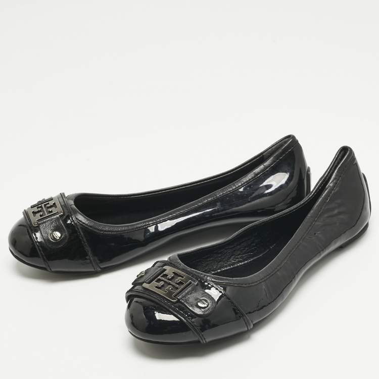 Pre Owned Tory Burch Black Patent Leather Ballet Flats Size 36