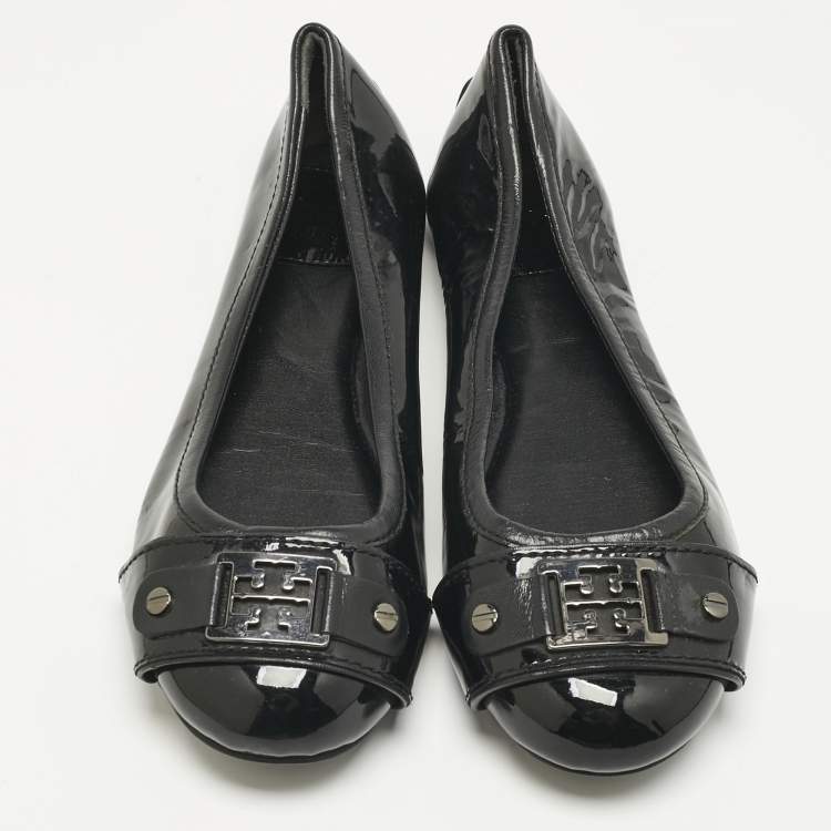 Pre Owned Tory Burch Black Patent Leather Ballet Flats Size 36