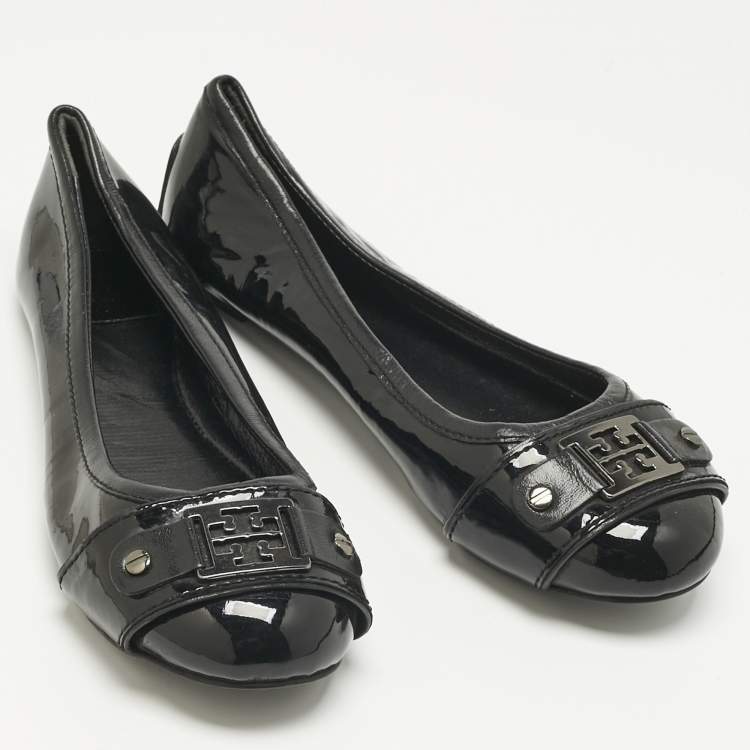 Pre Owned Tory Burch Black Patent Leather Ballet Flats Size 36
