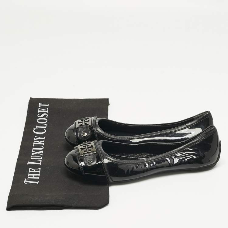 Pre Owned Tory Burch Black Patent Leather Ballet Flats Size 36