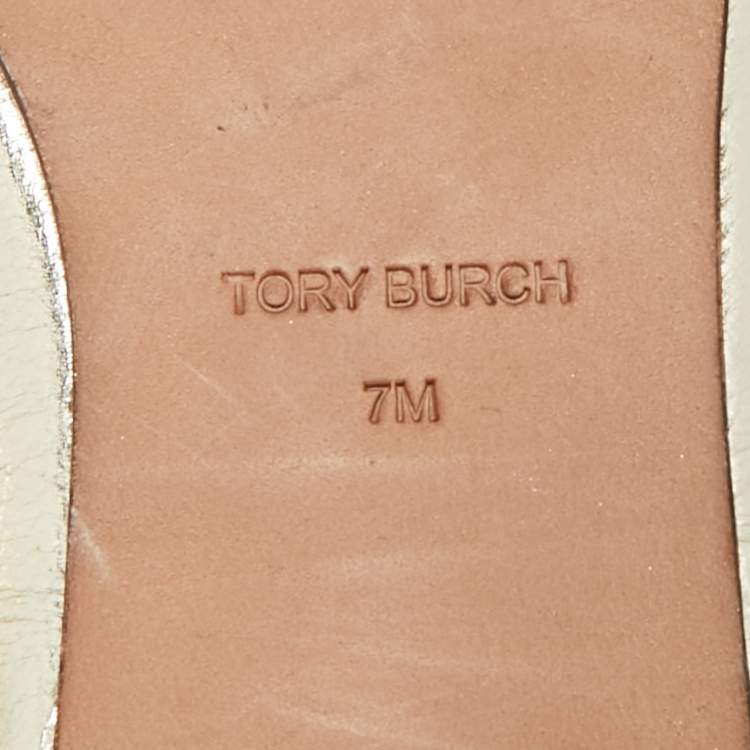 Pre Owned Tory Burch Gold Leather Georgia Mules Size 37