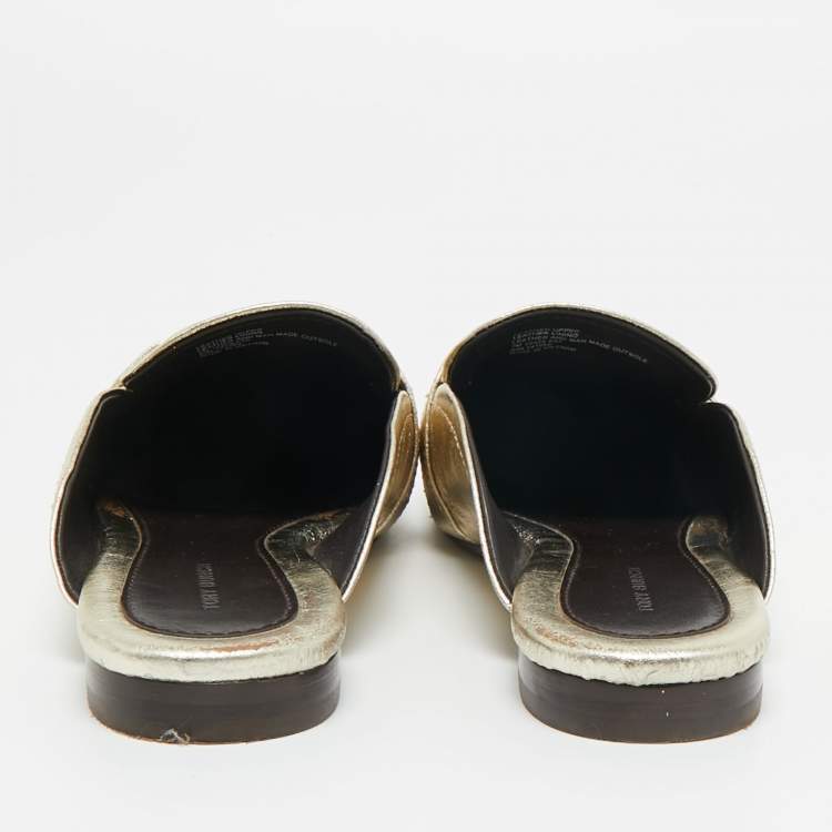 Pre Owned Tory Burch Gold Leather Georgia Mules Size 37