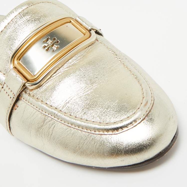 Pre Owned Tory Burch Gold Leather Georgia Mules Size 37