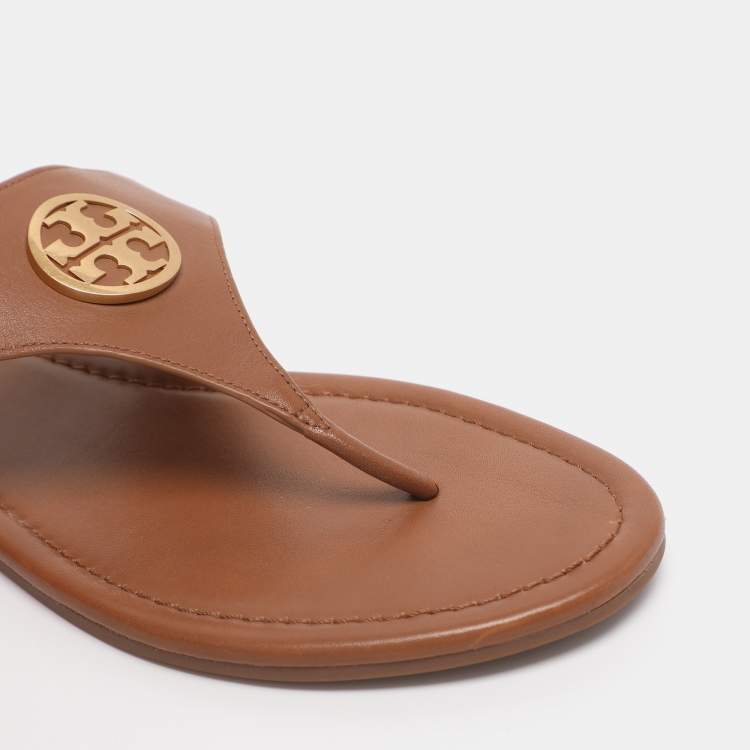 Pre Owned Tory Burch Brown Leather Benton Thong Flats Size 41