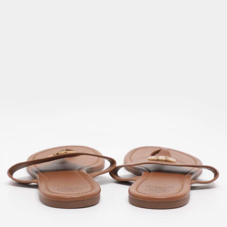 Pre Owned Tory Burch Brown Leather Benton Thong Flats Size 41