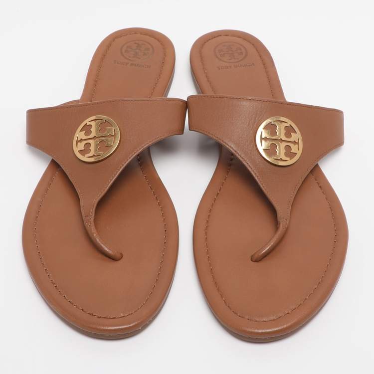 Pre Owned Tory Burch Brown Leather Benton Thong Flats Size 41