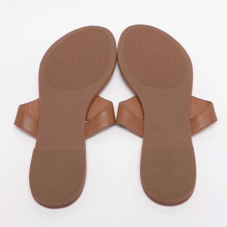 Pre Owned Tory Burch Brown Leather Benton Thong Flats Size 41